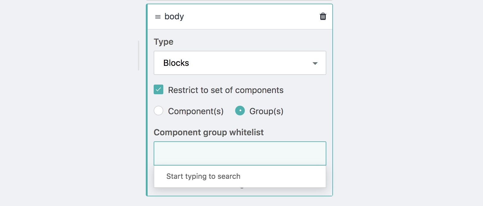 Component group restrictions