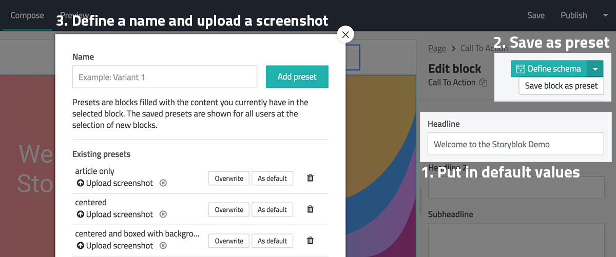 Presets in Storyblok
