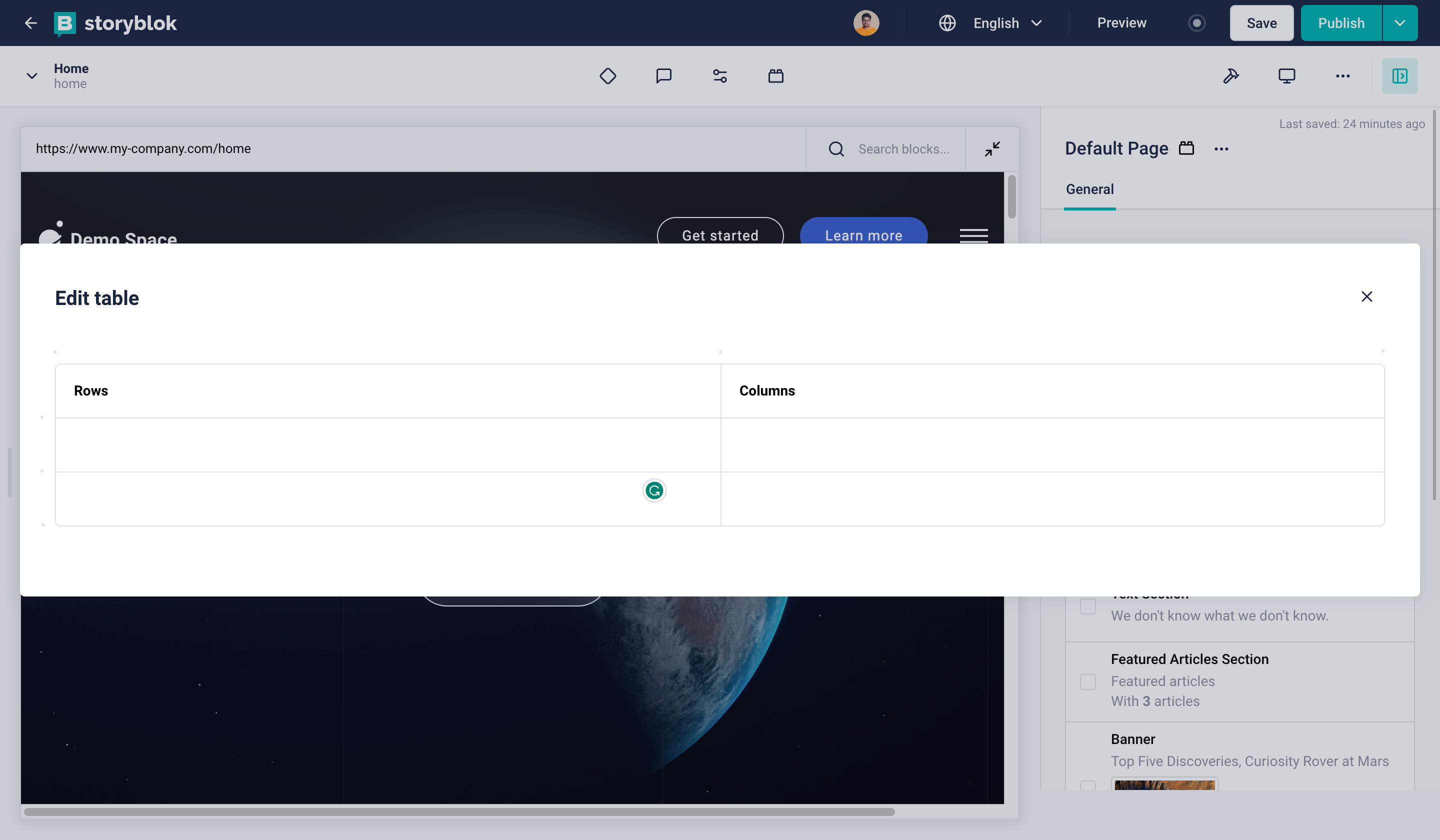 Table field types on Storyblok 