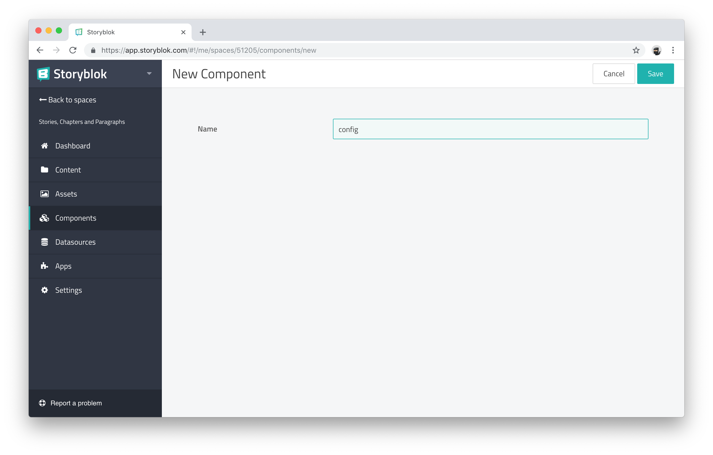 Creating a new configuration Storyblok component