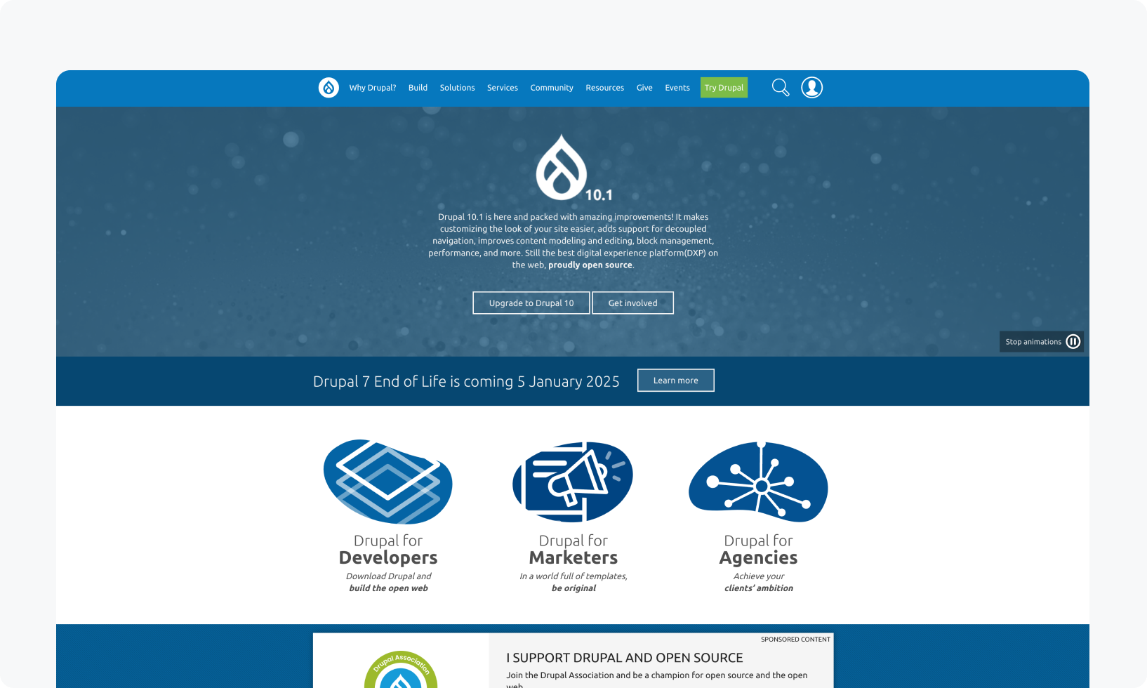 Drupal's homepage.