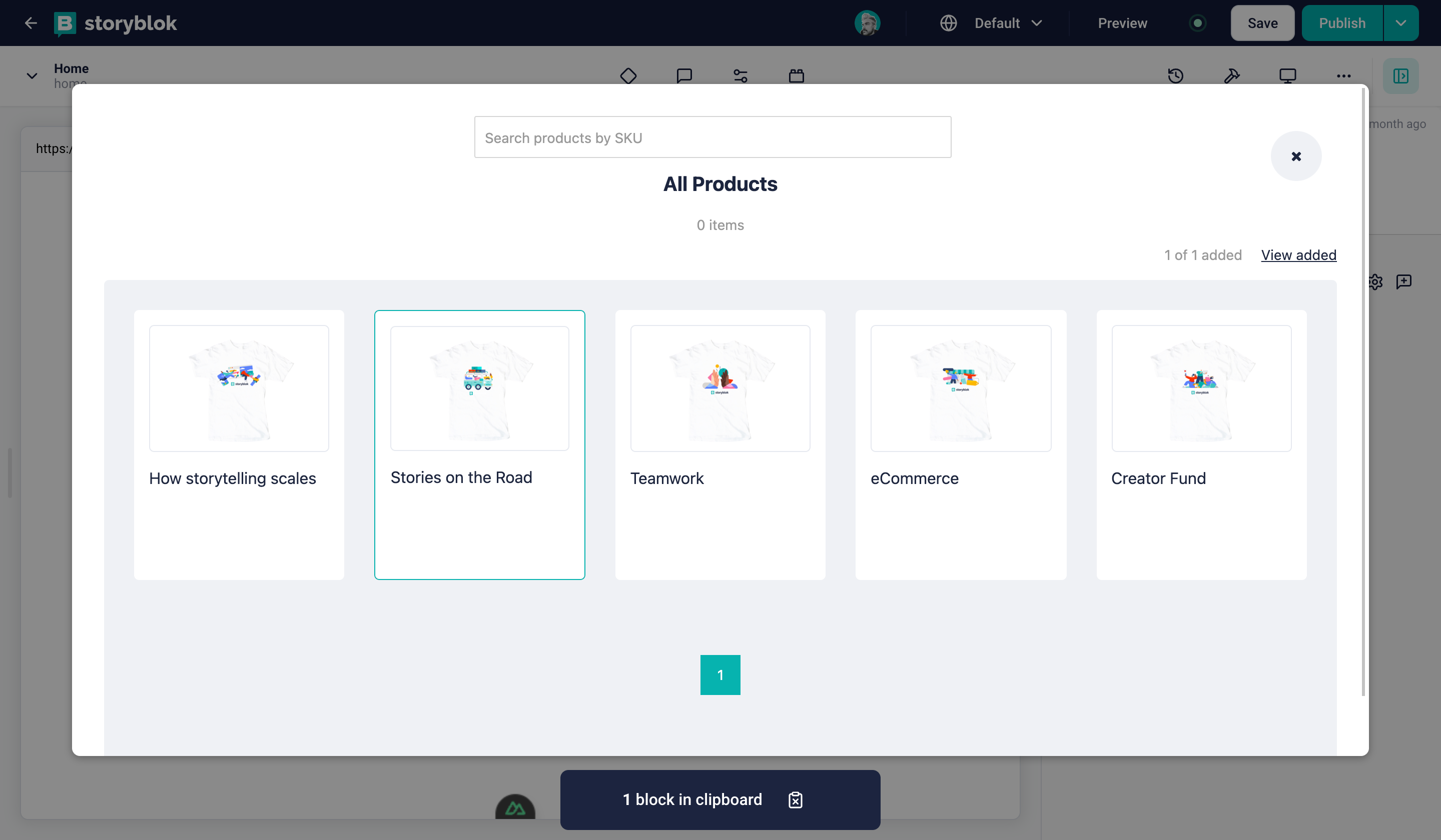 eCommerce integration modal select products