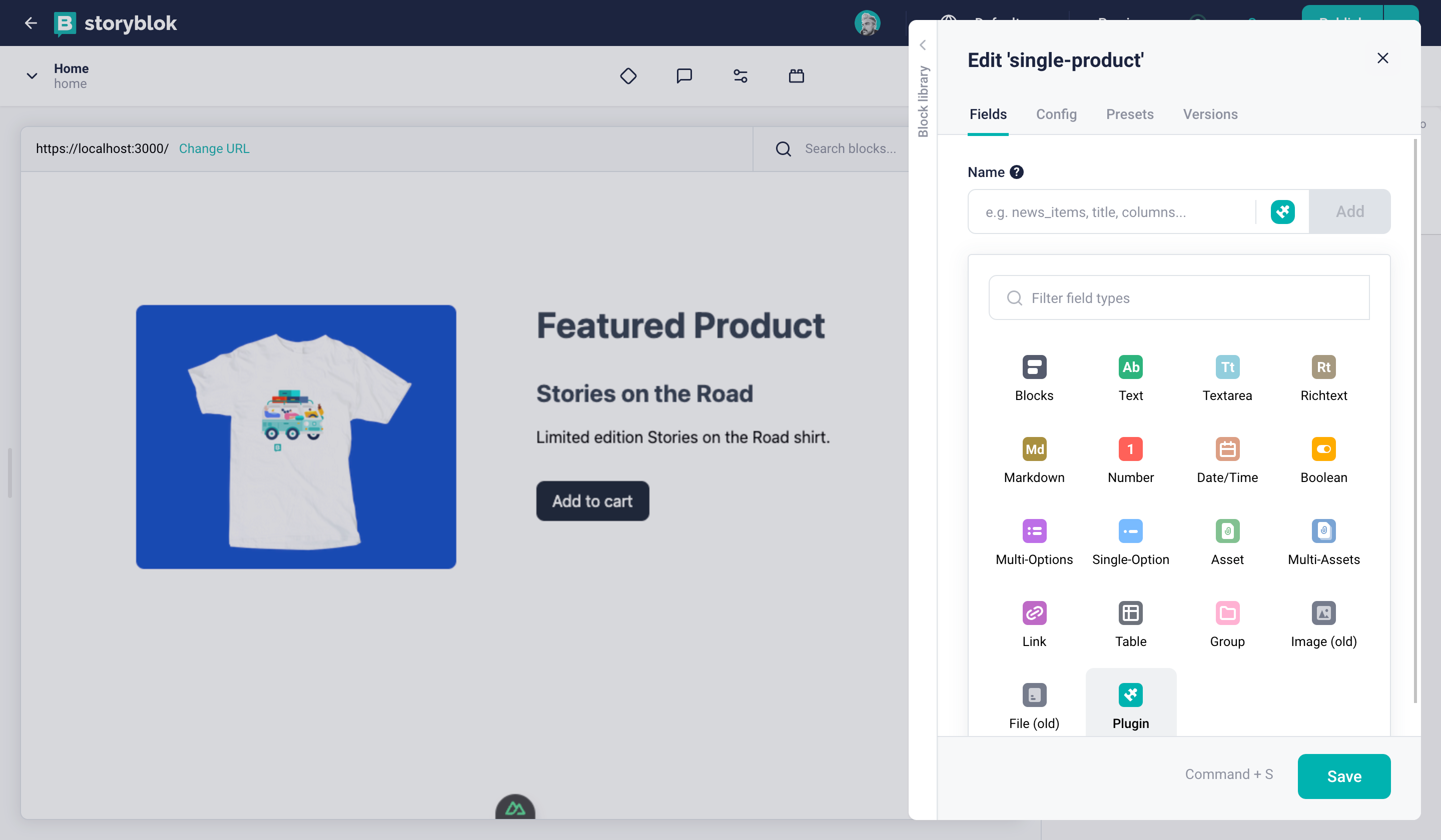 Create eCommerce storyblok plugin field type