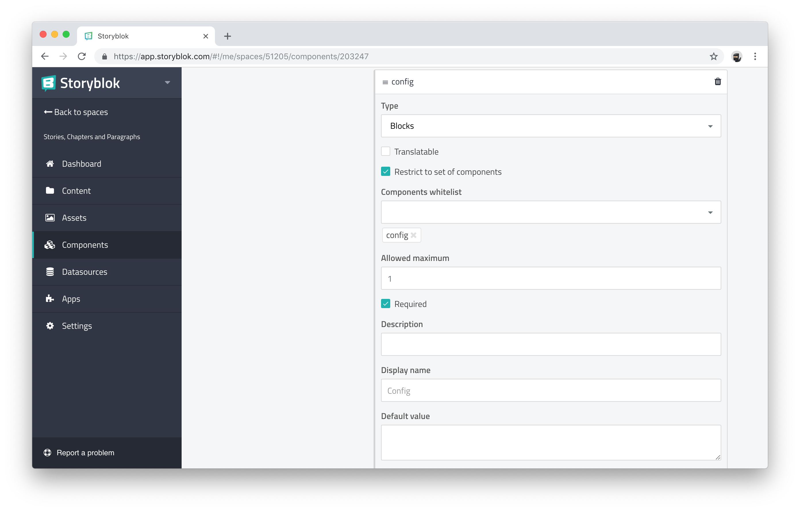 Intro Chapter config field