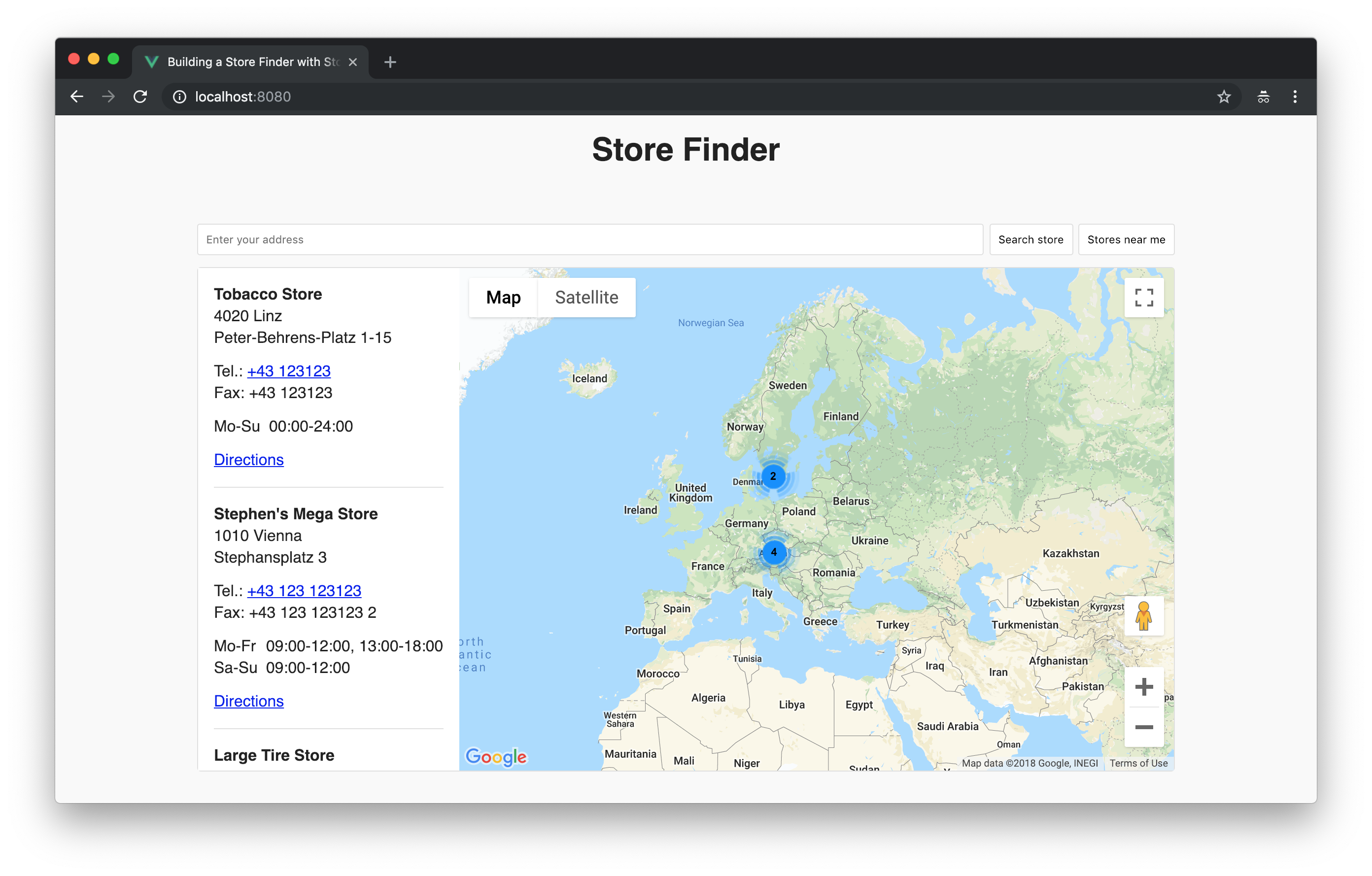 Google Map with clustered markers.