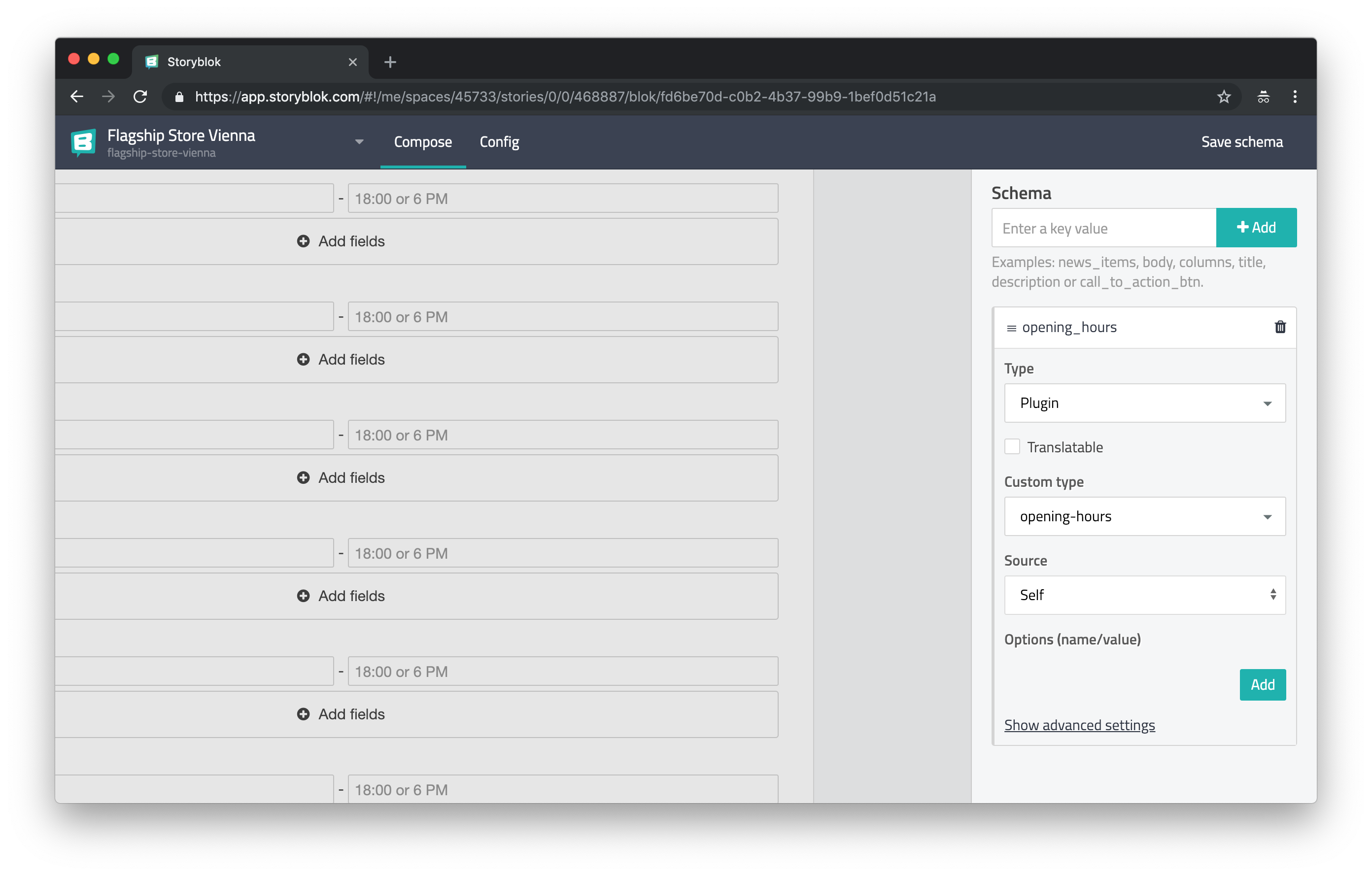 Editing the opening hours plugin schema