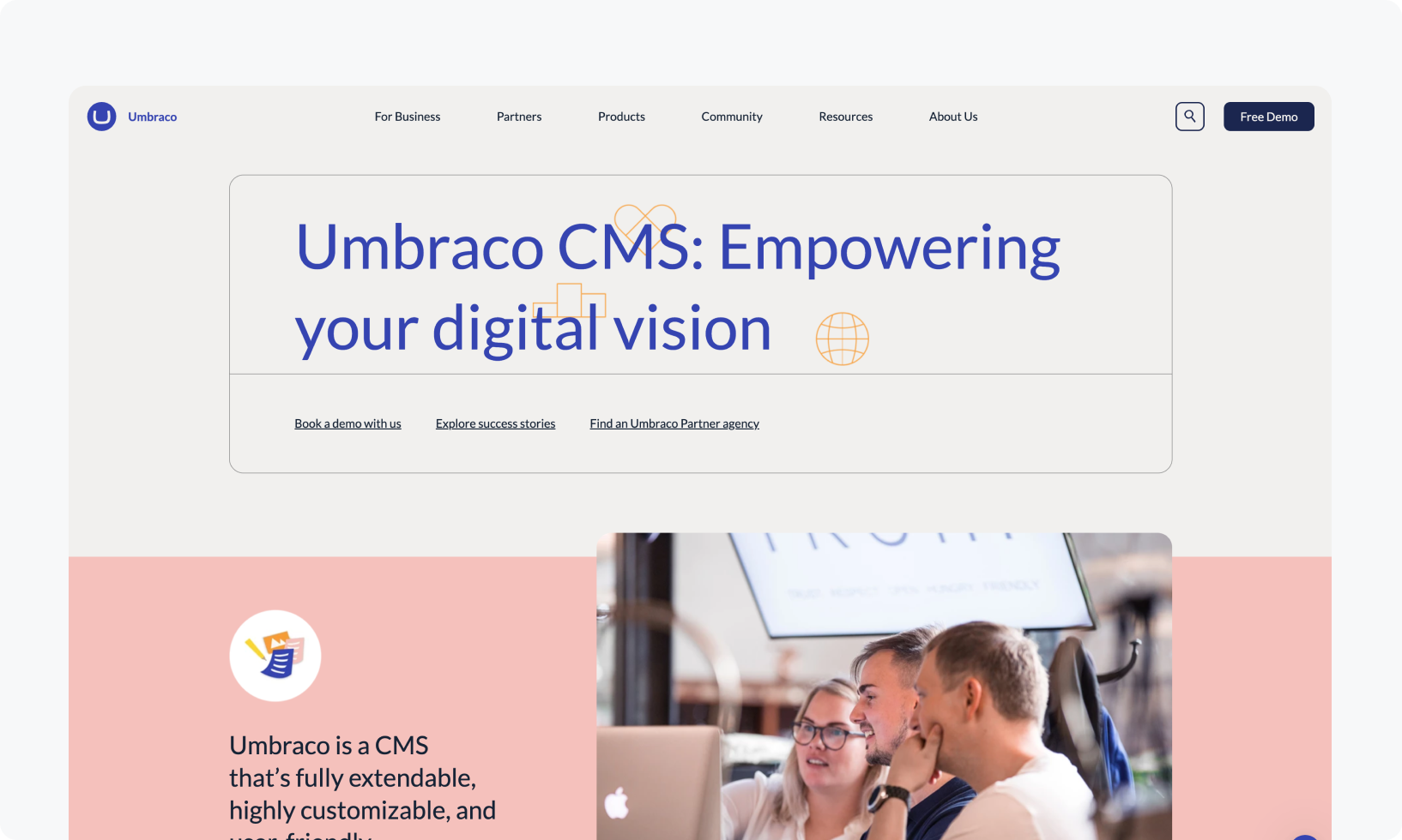 The homepage for Umbraco, a Sitecore alternative.